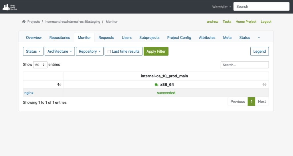 Staging-Repository: Build-Ergebnis in der WebUI.