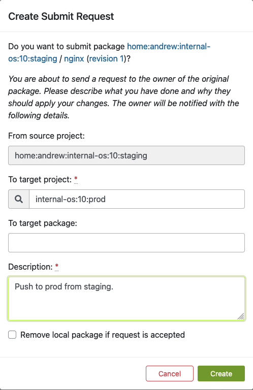 Ein Paket vom Staging zur Produktion übermitteln.