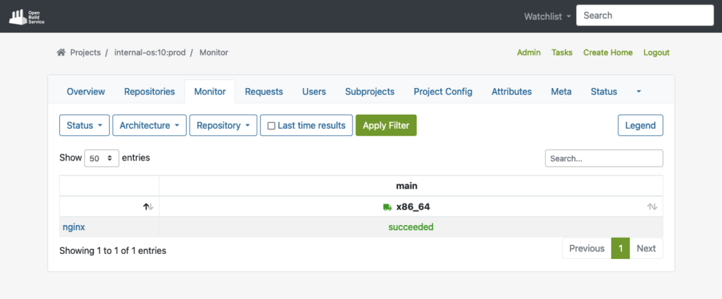 Produktions-Repository: Build-Ergebnis in der WebUI anzeigen.