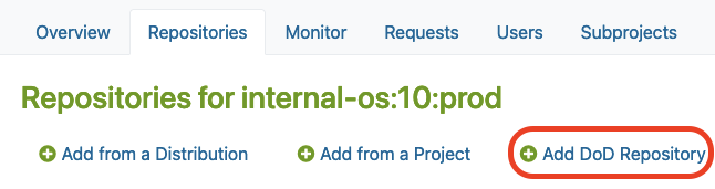 DoD-Repository im Reiter „Repositories“ auf privater OBS-Instanz hinzufügen.