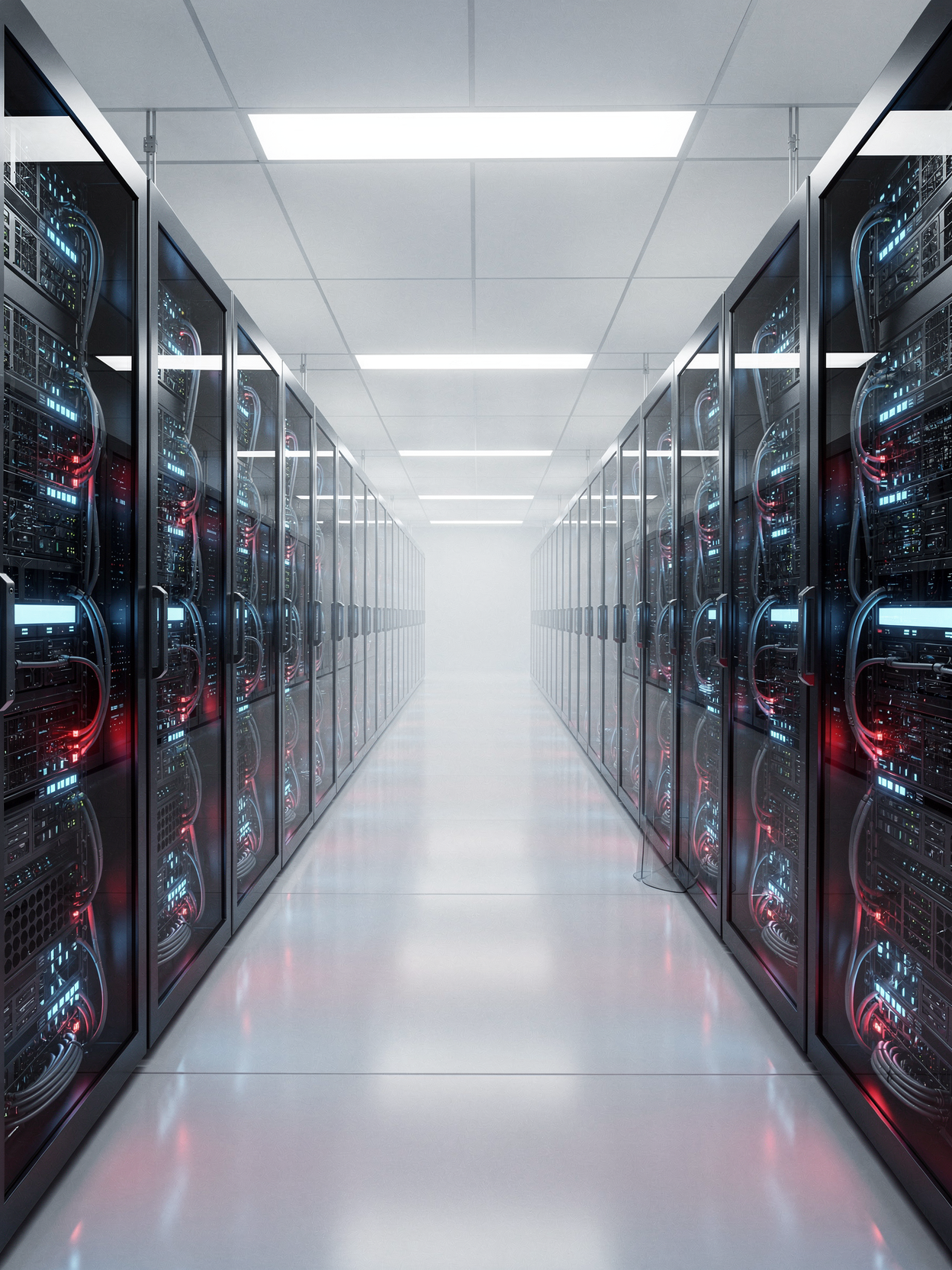 modern data center with glowing server racks blue and red lighting professional enterprise environment